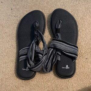 Sanuk Black Sandals with Striped Straps
